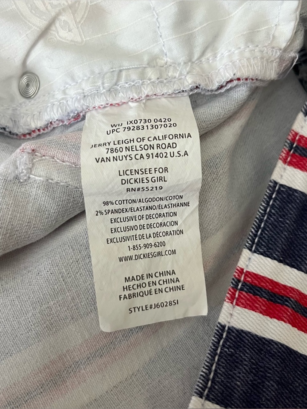 Dickies Red Blue Stripe Cuffed High Waist Denim Shorts Summer Size 30 - Picture 7 of 8